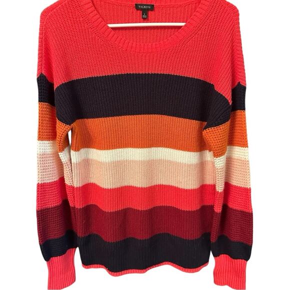 Talbots Crew Neck Sweater Texture sweater mixedknit contrasting stripe SZ Small - Picture 5 of 7